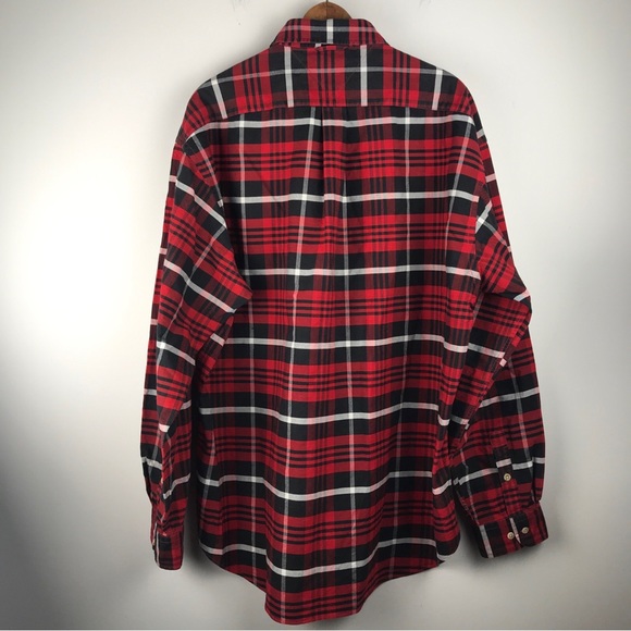 VTG Tommy Hilfiger XL Red Tartan Plaid Long Sleeve Button Up Shirt Crest Logo - Picture 9 of 16